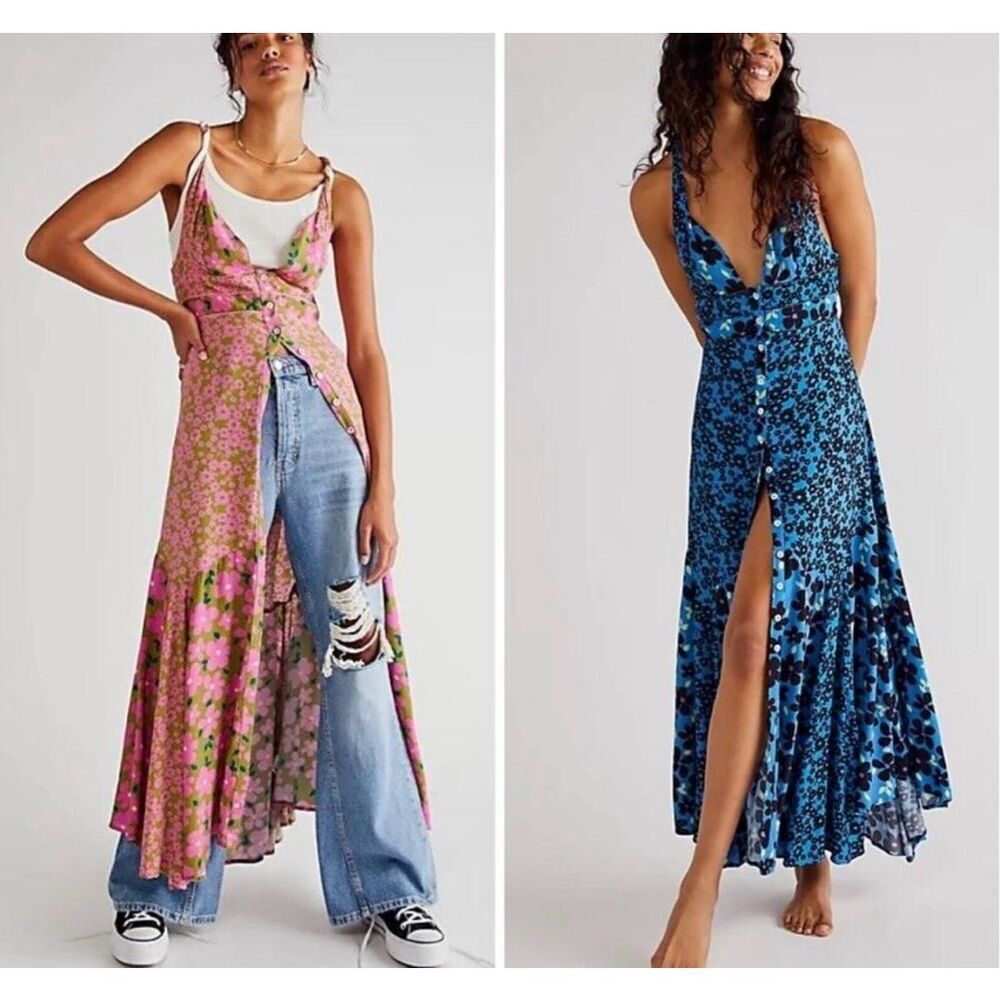 Free People pink Dewberry floral cross back maxi dress size small